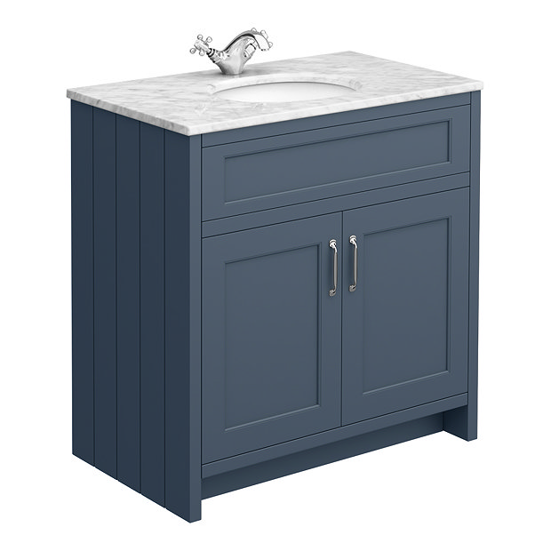 Chatsworth Blue 810mm Vanity with White Marble Basin Top | Victorian ...