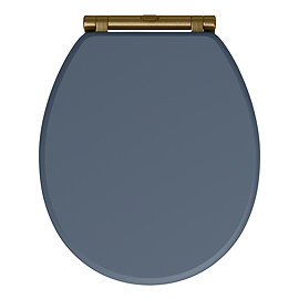 Chatsworth Blue Soft Close Toilet Seat with Antique Brass Hinge Set