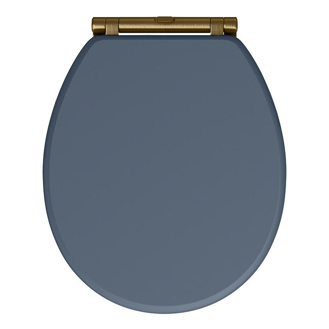 Chatsworth Blue Soft Close Toilet Seat with Antique Brass Hinge Set