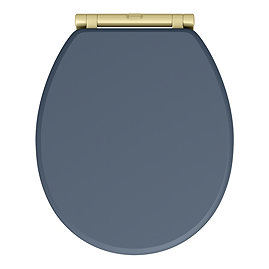 Chatsworth Blue Soft Close Toilet Seat with Brushed Brass Hinge Set