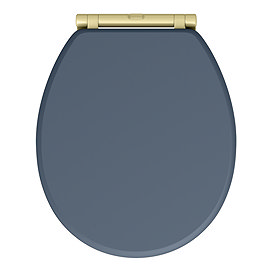 Chatsworth Blue Soft Close Toilet Seat with Brushed Brass Hinge Set