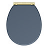 Chatsworth Blue Soft Close Toilet Seat with Brushed Brass Hinge Set