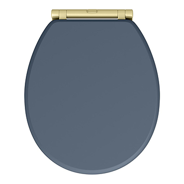 Chatsworth Blue Soft Close Toilet Seat with Brushed Brass Hinge Set