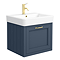 Chatsworth Blue Wall Hung 1 Drawer Vanity - 560mm with Brushed Brass Handle