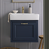 Chatsworth Blue Wall Hung 1 Drawer Vanity - 560mm with Brushed Brass Handle