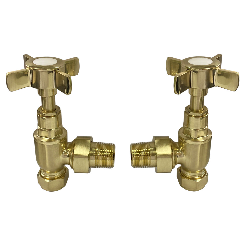 Chatsworth Brushed Brass Angled Traditional Radiator Valves Victorian