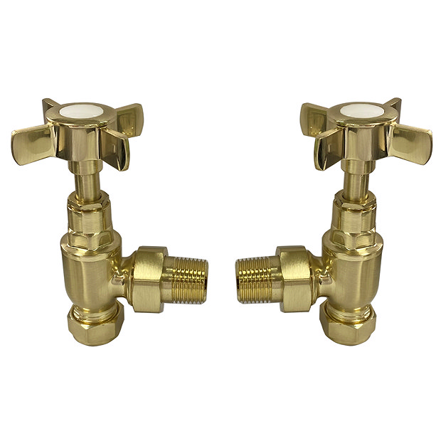 Chatsworth Brushed Brass Angled Traditional Radiator Valves  Feature Large Image