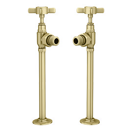 Chatsworth Traditional Angled Radiator Valves and Pipe Set - Brushed Brass