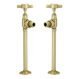 Chatsworth Traditional Angled Radiator Valves and Pipe Set - Brushed Brass