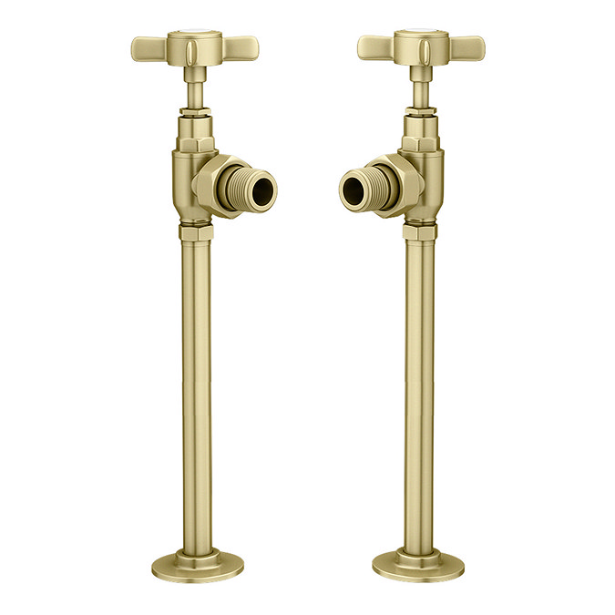 Chatsworth Traditional Angled Radiator Valves and Pipe Set - Brushed Brass