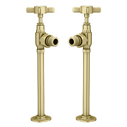Chatsworth Brushed Brass Angled Traditional Radiator Valves Large Image
