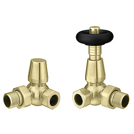 Chatsworth Brushed Brass & Black Thermostatic Corner Radiator Valves - Energy Saving