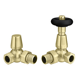 Chatsworth Brushed Brass & Black Thermostatic Corner Radiator Valves - Energy Saving