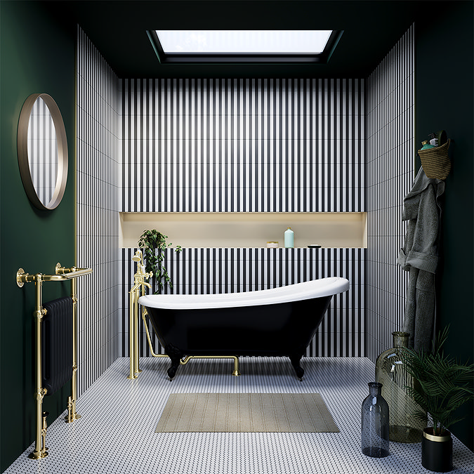 Chatsworth Brushed Brass Roll Top Bath Waste with Fixed Height Bath Tap Standpipes