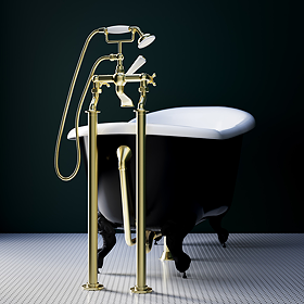 Chatsworth Brushed Brass Roll Top Bath Waste with Fixed Height Bath Tap Standpipes