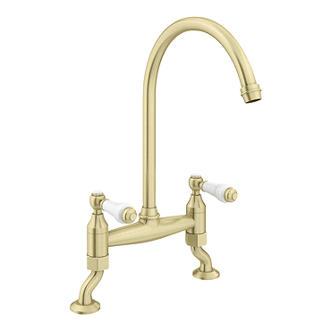 Chatsworth Brushed Brass Traditional Bridge Lever Kitchen Sink Mixer  Profile Large Image