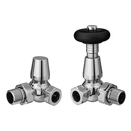 Chatsworth Chrome & Black Thermostatic Corner Radiator Valves - Energy Saving