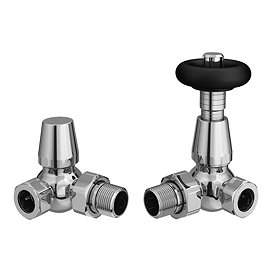 Chatsworth Chrome & Black Thermostatic Corner Radiator Valves - Energy Saving