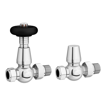 Chatsworth Chrome & Black Thermostatic Straight Radiator Valves - Energy Saving