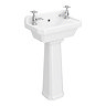 Chatsworth Cloakroom Basin with Upstand and Full Pedestal (2 Tap Hole - 515mm Wide)