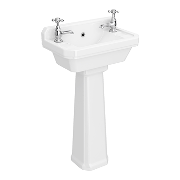 Chatsworth Cloakroom Basin with Upstand and Full Pedestal (2 Tap Hole - 515mm Wide)