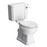 Chatsworth Close Coupled Traditional Toilet - White Ceramic WC with Brushed Brass Flush & Soft Close Seat