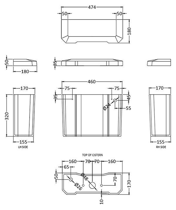 Chatsworth Close Coupled Traditional Toilet - White Ceramic WC with Matt Black Flush & Soft Close Seat