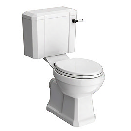 Chatsworth Close Coupled Traditional Toilet - White Ceramic WC with Matt Black Flush & Soft Close Seat