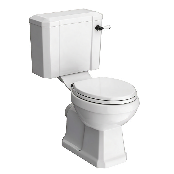 Chatsworth Close Coupled Traditional Toilet - White Ceramic WC with Matt Black Flush & Soft Close Seat