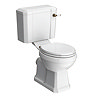 Chatsworth Comfort Height Close Coupled Traditional Toilet - White Ceramic WC with Antique Brass Flush & Soft Close Seat