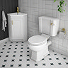Chatsworth Comfort Height Close Coupled Traditional Toilet - White Ceramic WC with Brushed Brass Flush & Soft Close Seat
