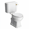 Chatsworth Comfort Height Close Coupled Traditional Toilet - White Ceramic WC with Brushed Brass Flush & Soft Close Seat