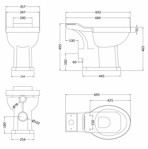 Chatsworth Comfort Height Close Coupled Traditional Toilet - White Ceramic WC with Chrome Flush & Soft Close Seat