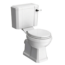 Chatsworth Comfort Height Close Coupled Traditional Toilet - White Ceramic WC with Matt Black Flush & Soft Close Seat