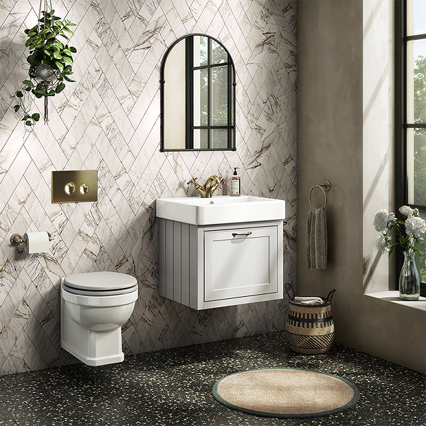Chatsworth Compact Top/Front Flush Toilet Frame with Antique Brass Flush - Round Buttons
