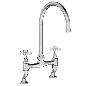 Chatsworth Deck Mounted Crosshead Bridge Kitchen Sink Mixer - Chrome