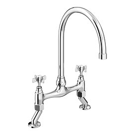 Chatsworth Deck Mounted Crosshead Bridge Kitchen Sink Mixer - Chrome