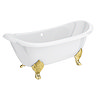 Chatsworth Double Ended Slipper Roll Top Cast Iron Bath - 1700 x 760mm with Brushed Brass Feet