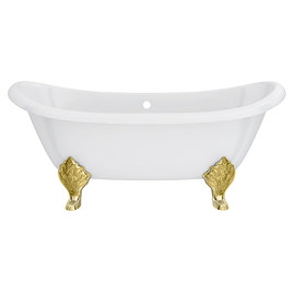 Chatsworth Double Ended Slipper Roll Top Cast Iron Bath - 1700 x 760mm with Brushed Brass Feet