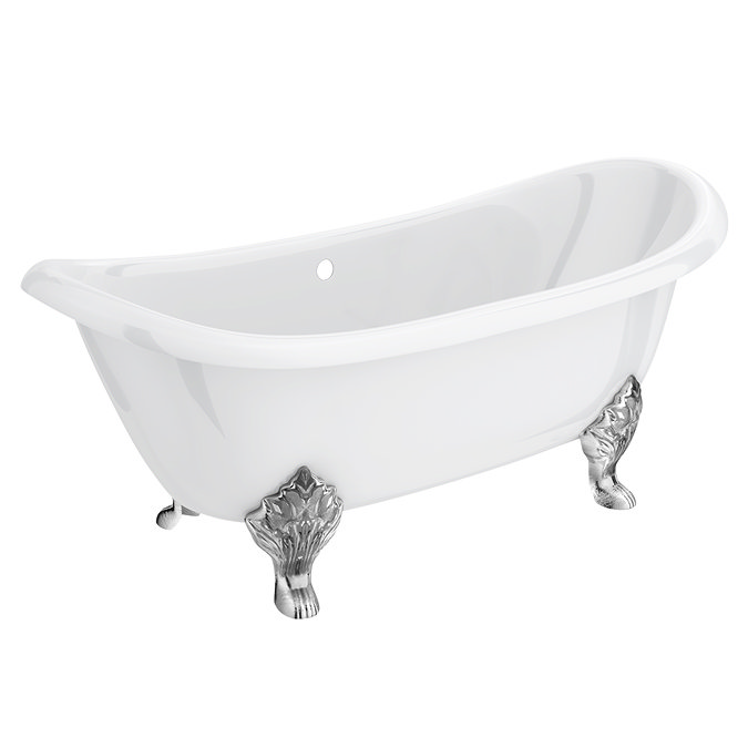 Chatsworth Double Ended Slipper Roll Top Cast Iron Bath - 1700 x 760mm with Chrome Feet