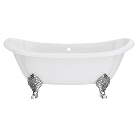 Chatsworth Double Ended Slipper Roll Top Cast Iron Bath - 1700 x 760mm with Chrome Feet