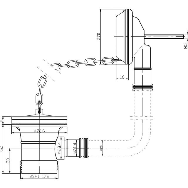 Chatsworth Extended Retainer Bath Waste, Overflow with Plug and Link Chain Chrome