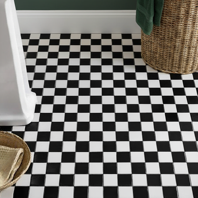 Chatsworth Gloss Black & White Checkerboard Mosaic Tile Sheet - 306 x 306mm