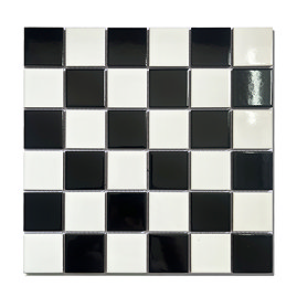 Chatsworth Gloss Black & White Checkerboard Mosaic Tile Sheet - 306 x 306mm