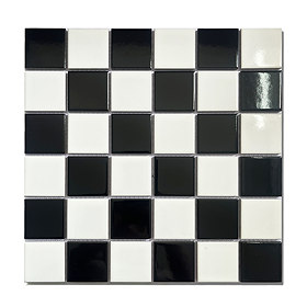 Chatsworth Gloss Black & White Checkerboard Mosaic Tile Sheet - 306 x 306mm
