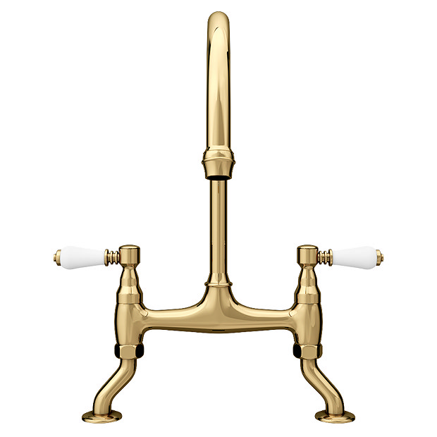 Chatsworth Gold Traditional Bridge Lever Kitchen Sink Mixer  In Bathroom Large Image