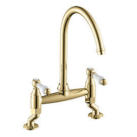 Chatsworth Traditional Bridge Ceramic Lever Kitchen Tap in Polished Gold