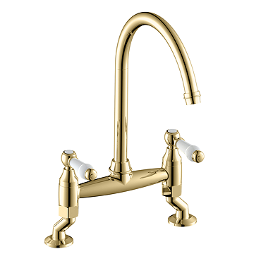 Chatsworth Gold Traditional Bridge Lever Kitchen Sink Mixer  Feature Large Image