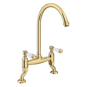 Chatsworth Gold Traditional Bridge Lever Kitchen Sink Mixer