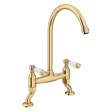 Chatsworth Gold Traditional Bridge Lever Kitchen Sink Mixer Feature Large Image